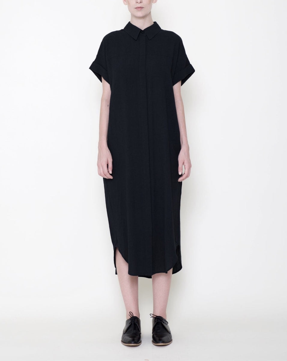 Winser London Maxi Silk Shirt Dress in Black