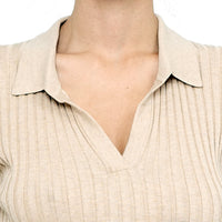 Collared V-Neck Knit Top - SS24 - Tan