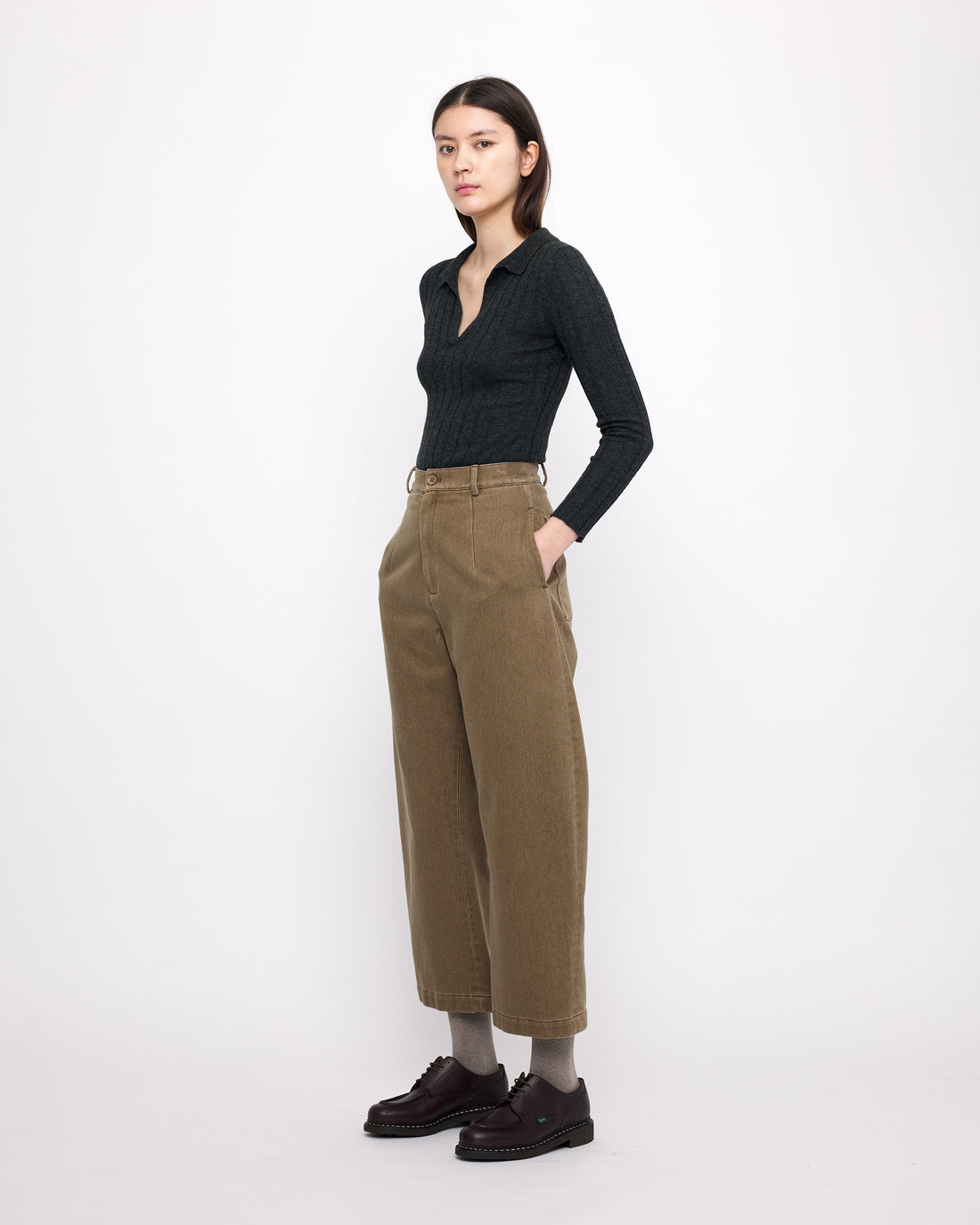 Sand-Washed Tailored Curve Legged Trouser - FW24 - Washed Walnut