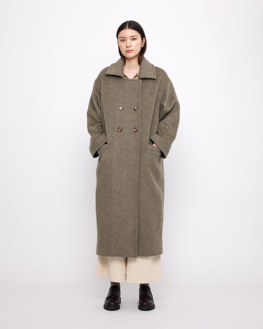 Long Wool Peacoat - FW24 - Olive Gray