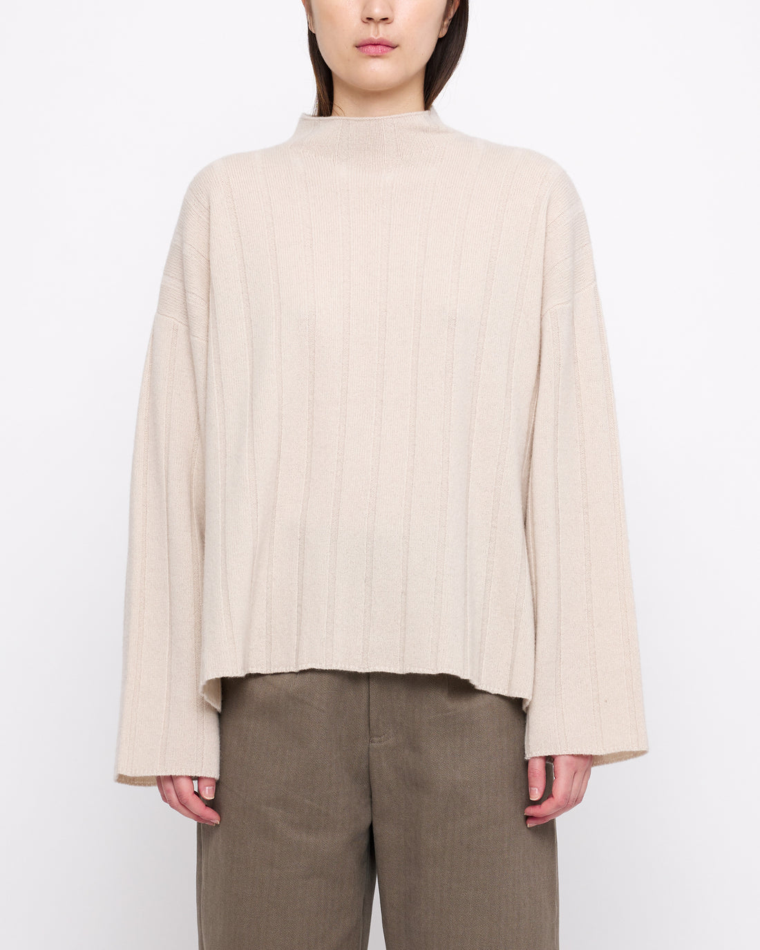 Merino Wide Ribbed Sweater - FW24 - Beige-White