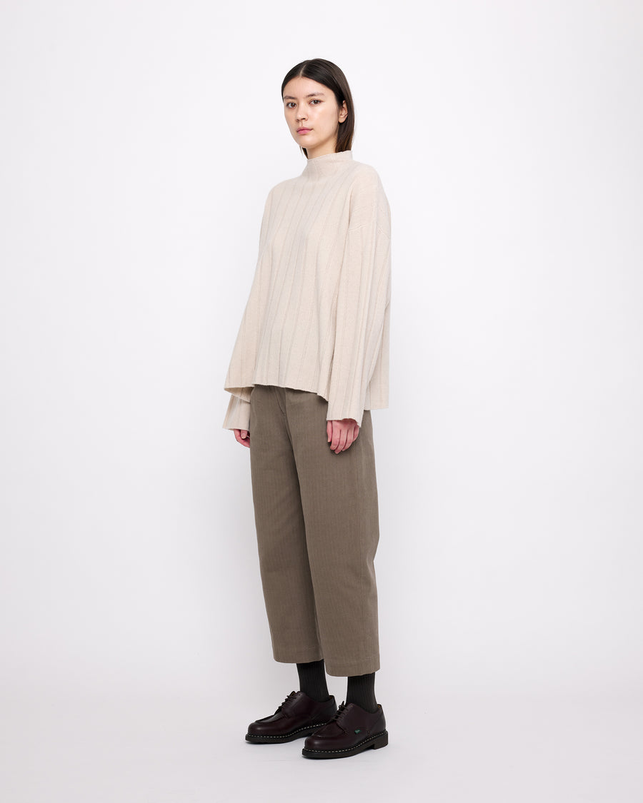 Merino Wide Ribbed Sweater - FW24 - Beige-White