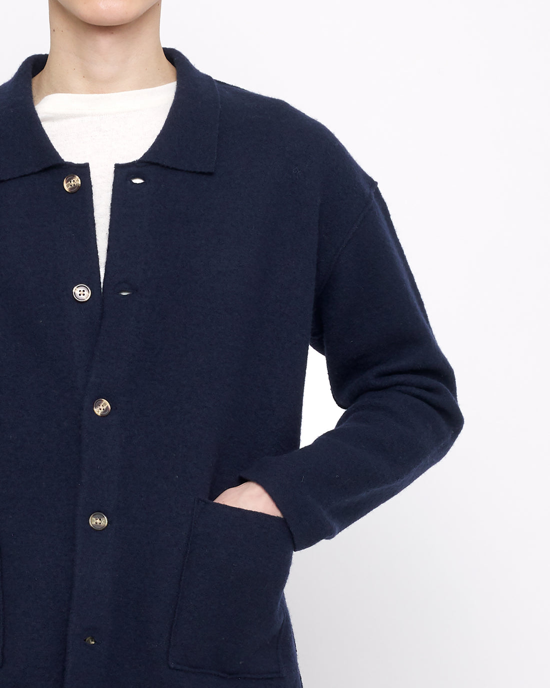 Navy boiled wool jacket hotsell