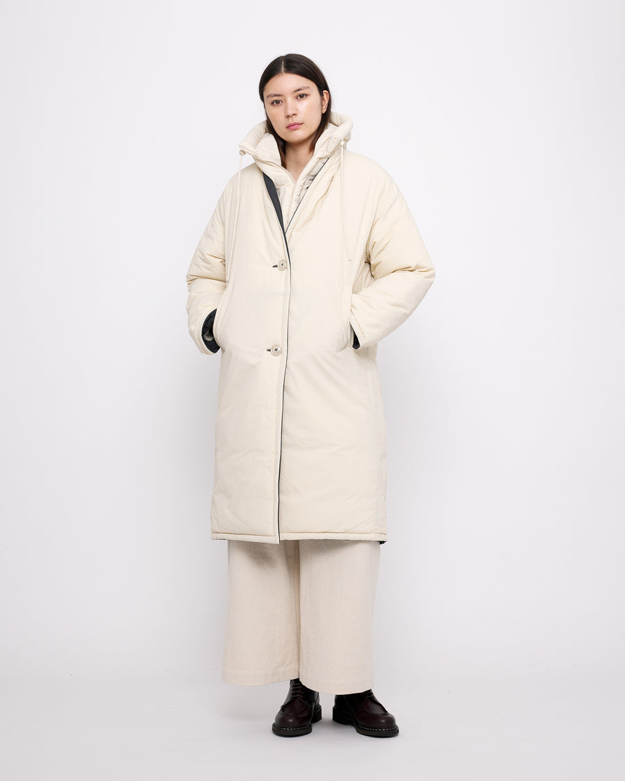 Reversible Quilted Coat - FW24 - Navy Gray/ Off-White