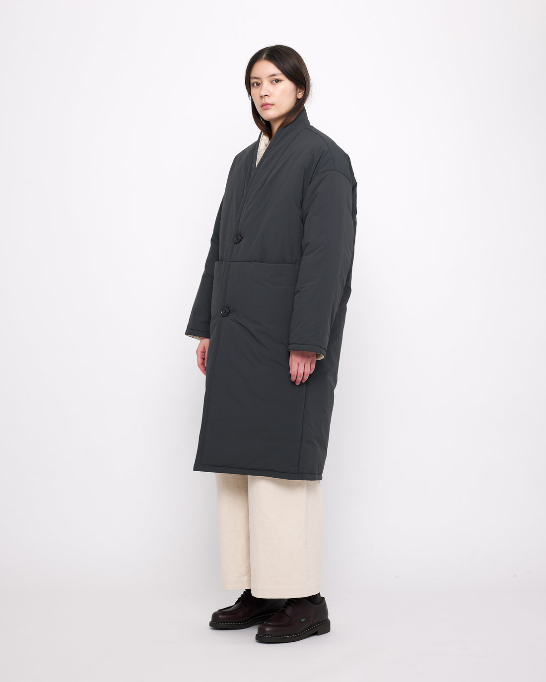 Reversible Quilted Coat - FW24 - Navy Gray/ Off-White