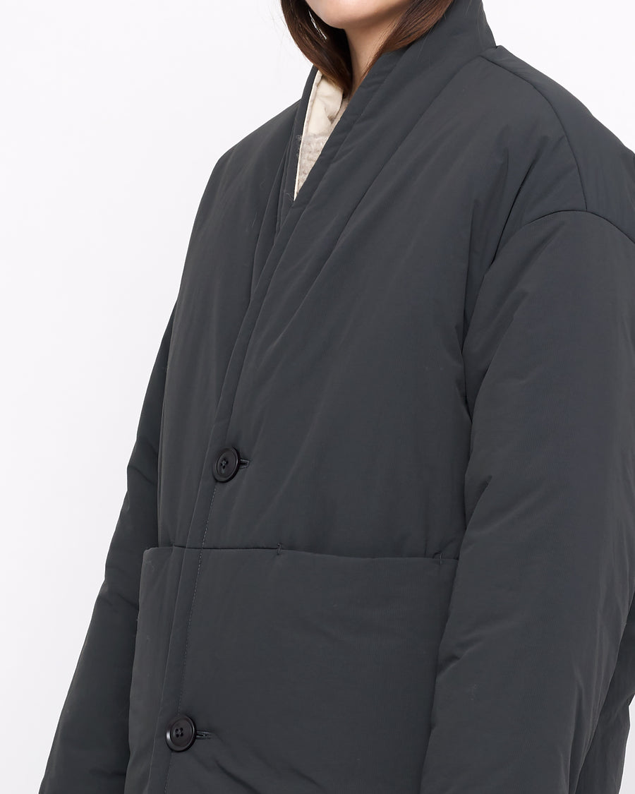 Reversible Quilted Coat - FW24 - Navy Gray/ Off-White