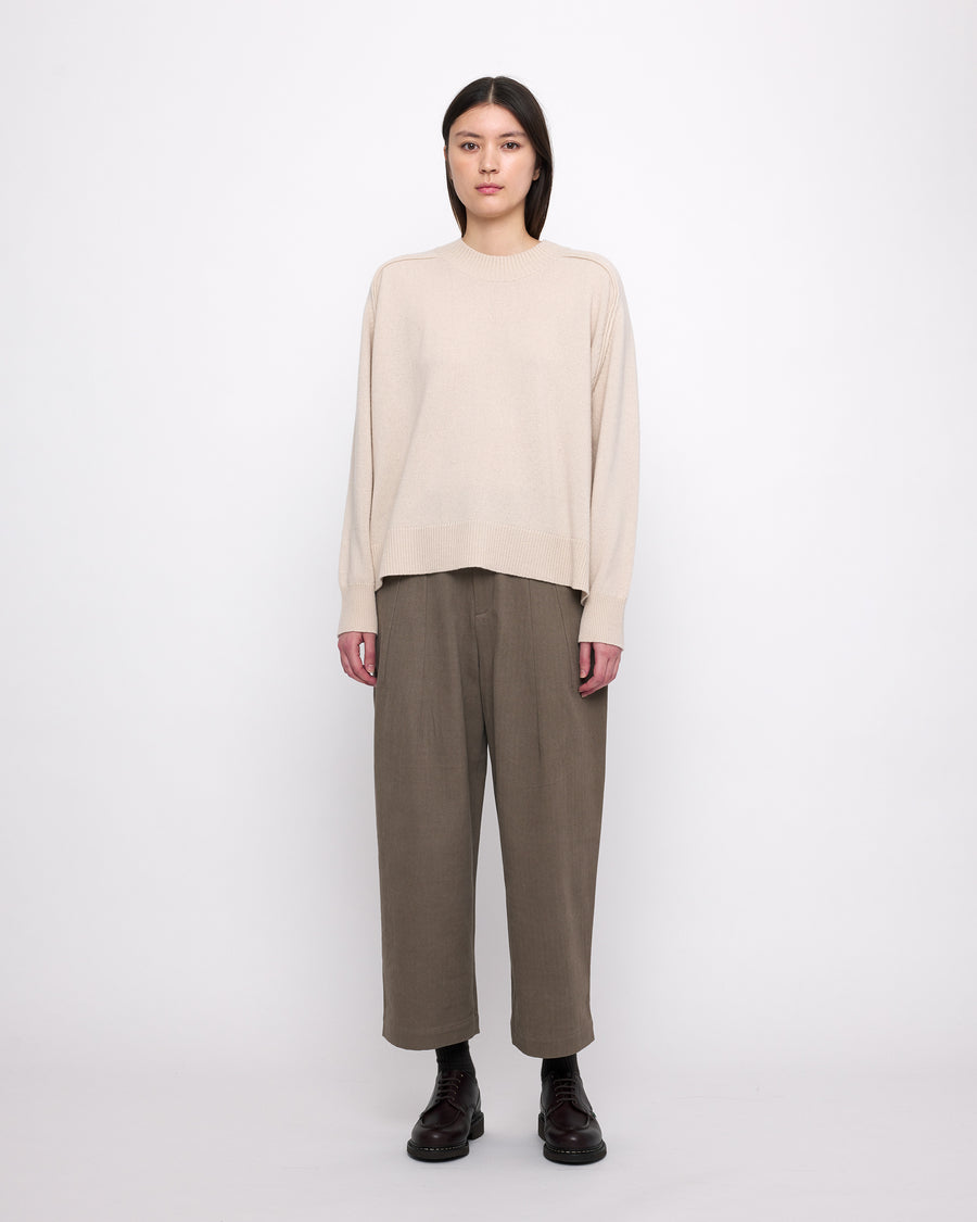 Relaxed Rolled Seam Sweater - FW24 - Beige-White