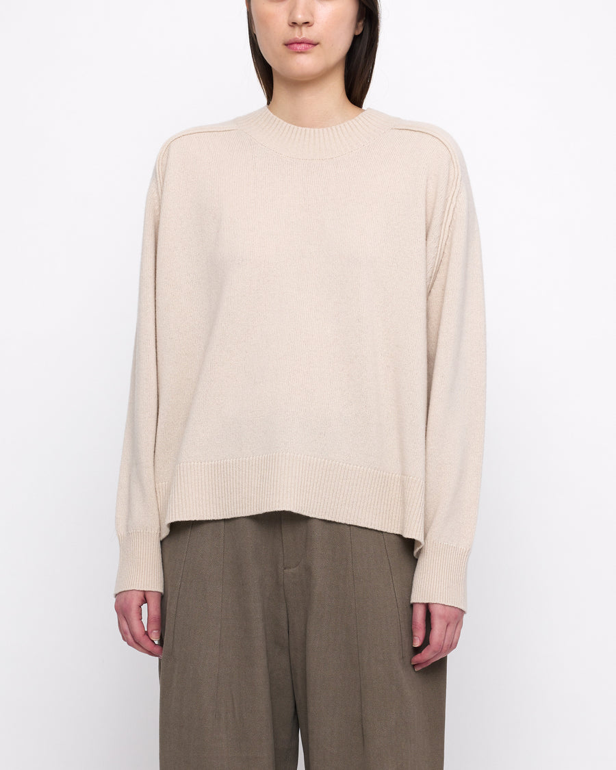 Relaxed Rolled Seam Sweater - FW24 - Beige-White