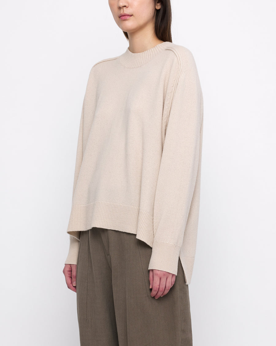 Relaxed Rolled Seam Sweater - FW24 - Beige-White