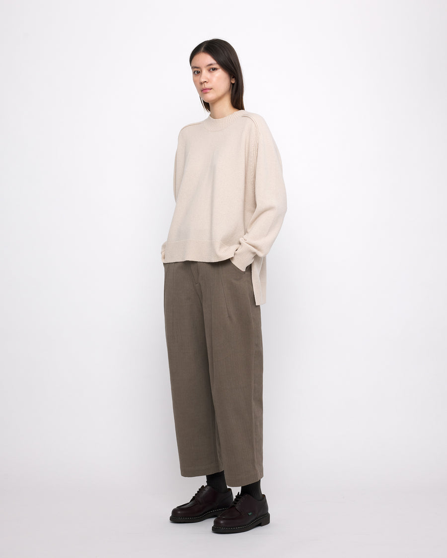 Relaxed Rolled Seam Sweater - FW24 - Beige-White