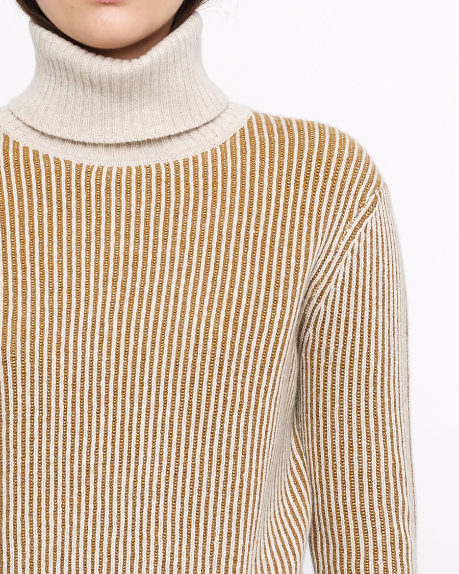 Striped Cropped Turtleneck - Mustard Stripes