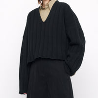 Oversized Ribbed V-Neck - FW24 - Black