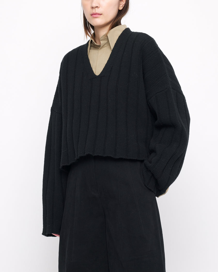 Oversized Ribbed V-Neck - FW24 - Black