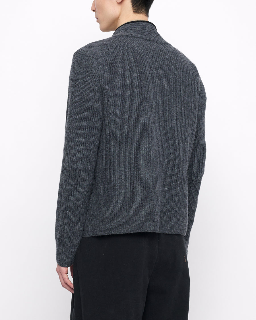 V-Neck Pockets Trimmed Cardigan - FW24 - Gray (Black)