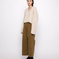 Oversized Ribbed V-Neck - FW24 - Beige-White