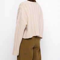 Oversized Ribbed V-Neck - FW24 - Beige-White