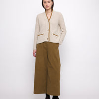 V-Neck Pockets Trimmed Cardigan - FW24 - Dove (Mustard)