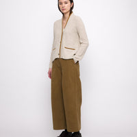 V-Neck Pockets Trimmed Cardigan - FW24 -Dove (Mustard)