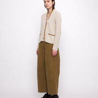 V-Neck Pockets Trimmed Cardigan - FW24 - Dove (Mustard)