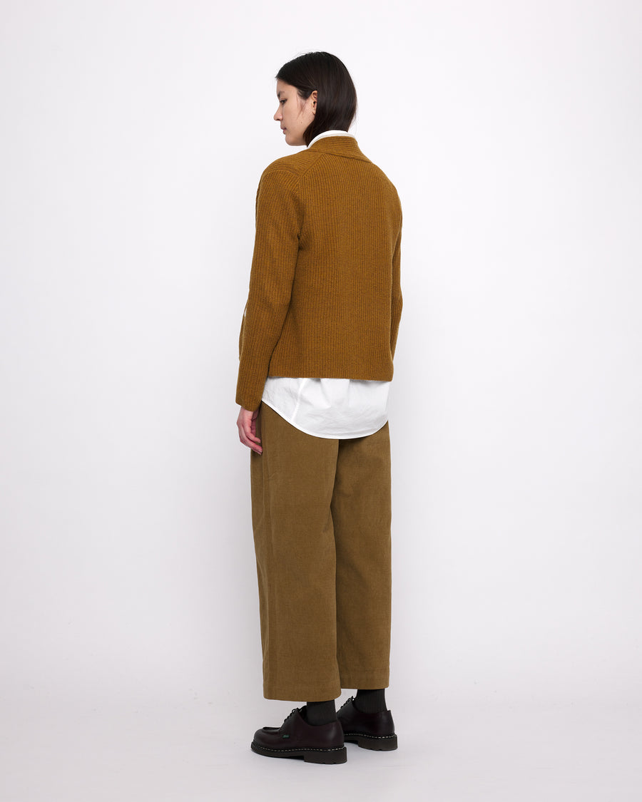 V-Neck Pockets Trimmed Cardigan - FW24 - Mustard (White Dove)