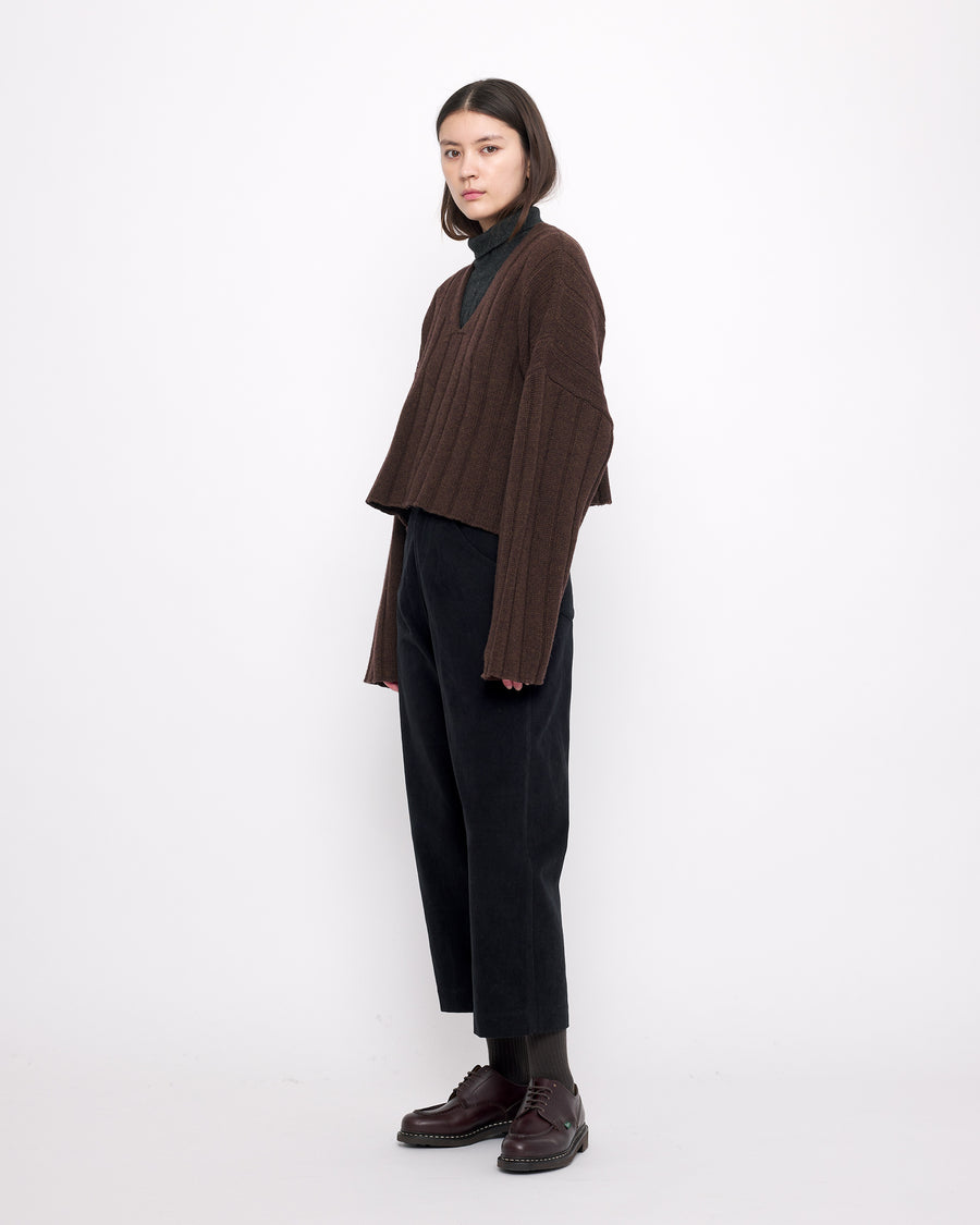 Oversized Ribbed V-Neck - FW24 - Brown