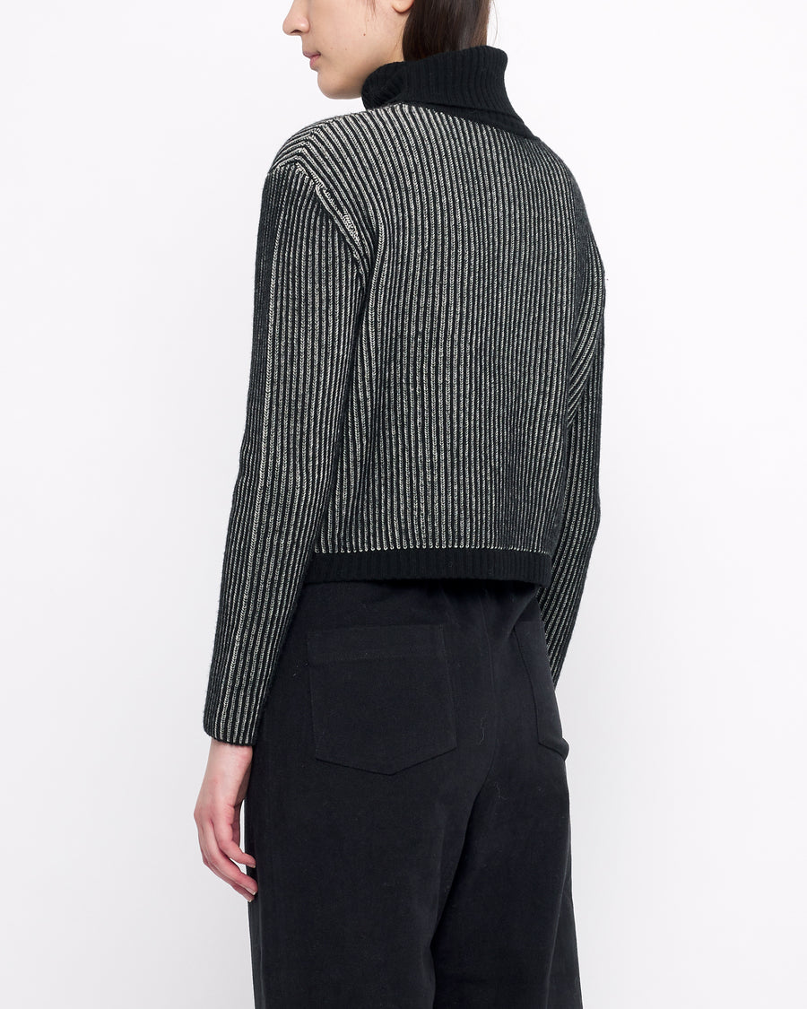 Striped Cropped Turtleneck - Black Stripes