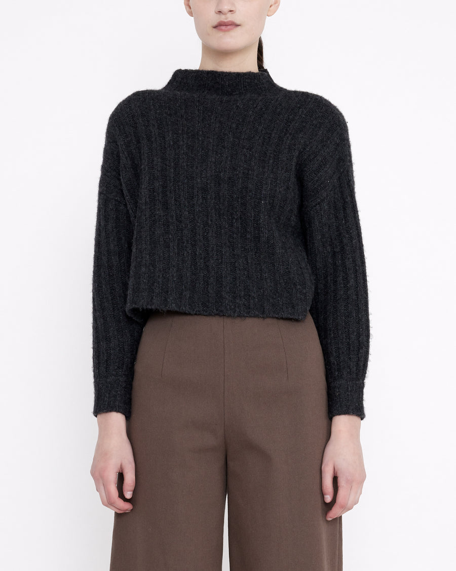 Airy Ribbed Mock-Neck Sweater - FW23 - Charcoal