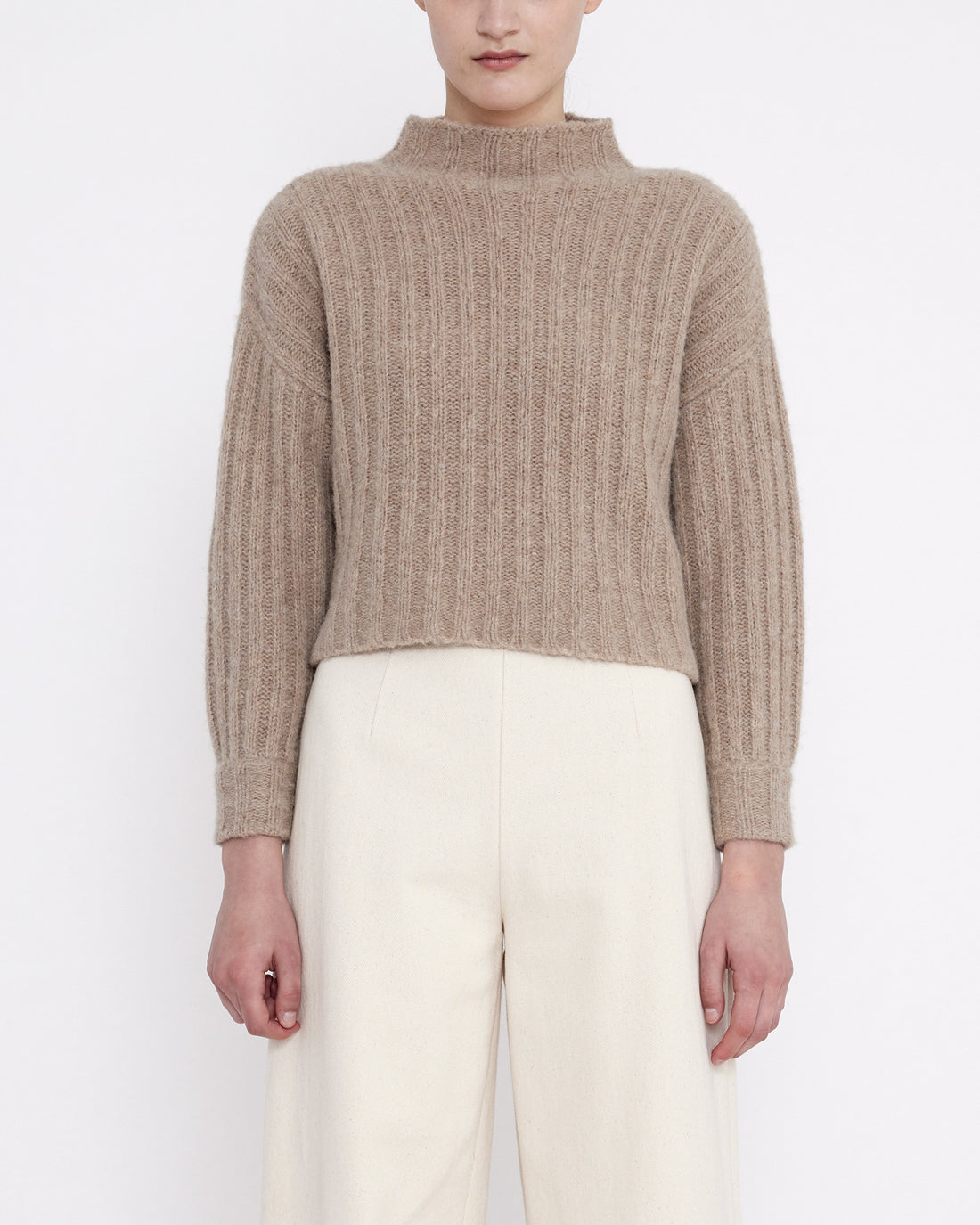 Airy Ribbed Mock-Neck Sweater - FW23 - Oatmeal