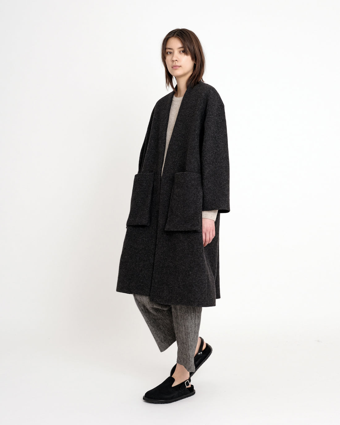 Pocket Long Coat - FW23 - Heather Charcoal