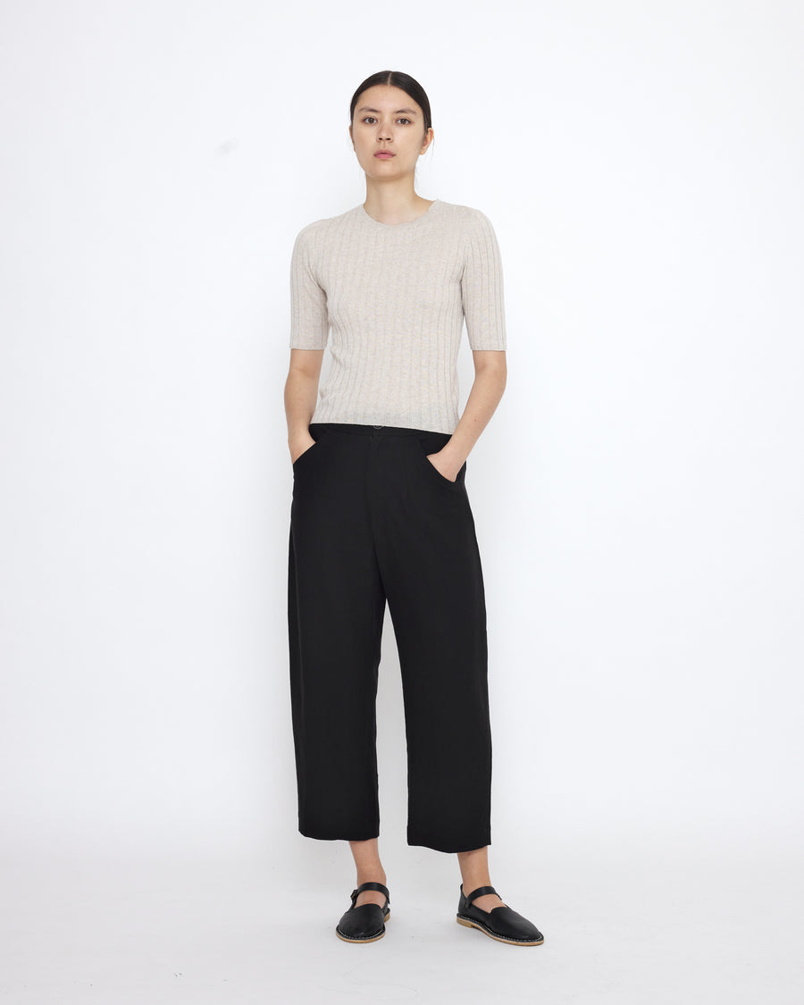 Mid-Sleeves Ribbed Fine Knit - SS25 - Sand Beige