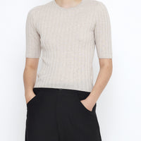 Mid-Sleeves Ribbed Fine Knit - SS25 - Sand Beige