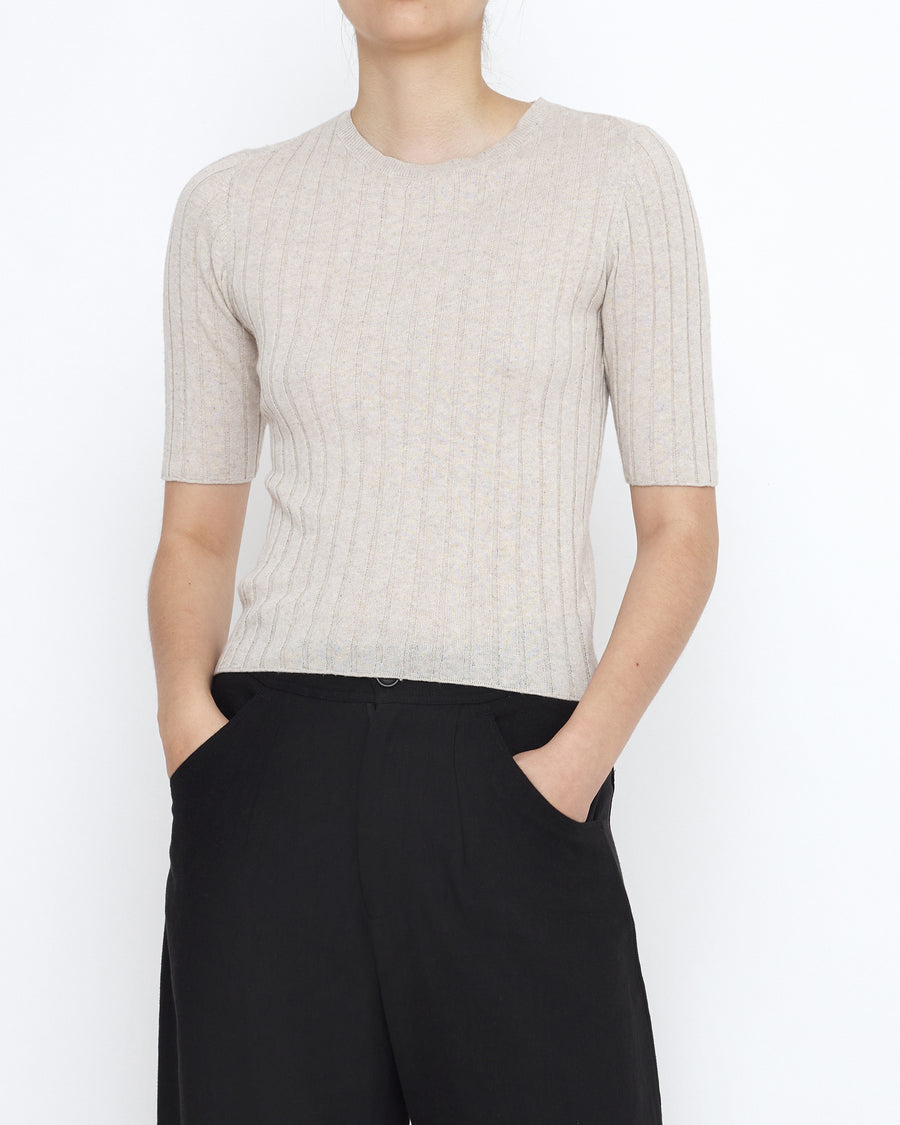 Mid-Sleeves Ribbed Fine Knit - SS25 - Sand Beige