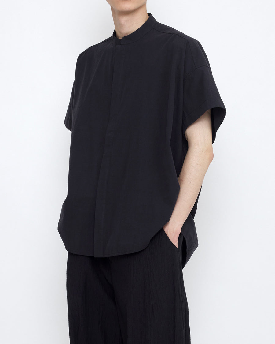 Mandarin Cocoon Short Sleeves Shirt - SS25 - Black