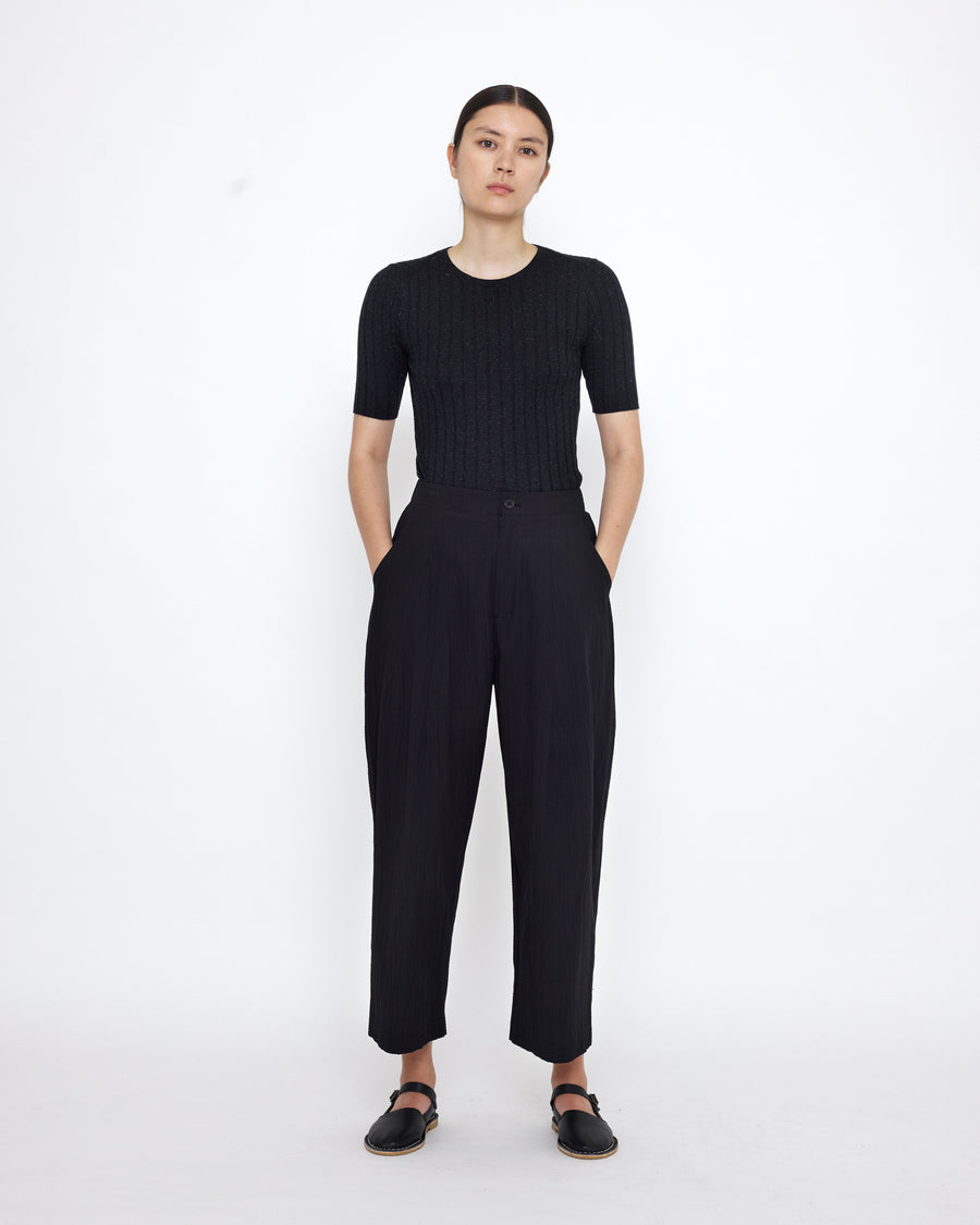 Mid-Sleeves Ribbed Fine Knit - SS25 - Black