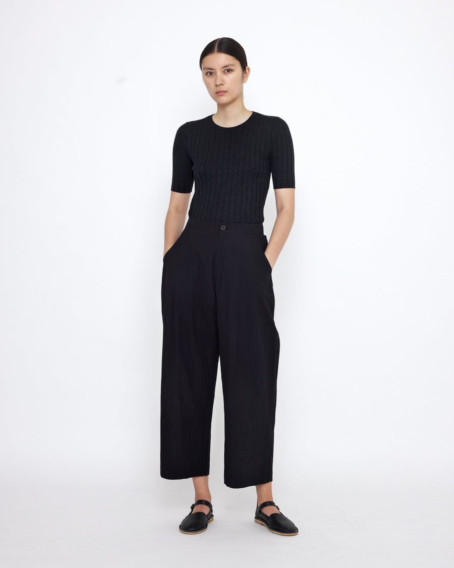 Mid-Sleeves Ribbed Fine Knit - SS25 - Black