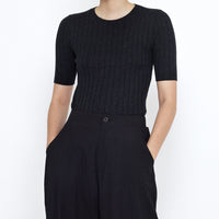 Mid-Sleeves Ribbed Fine Knit - SS25 - Black