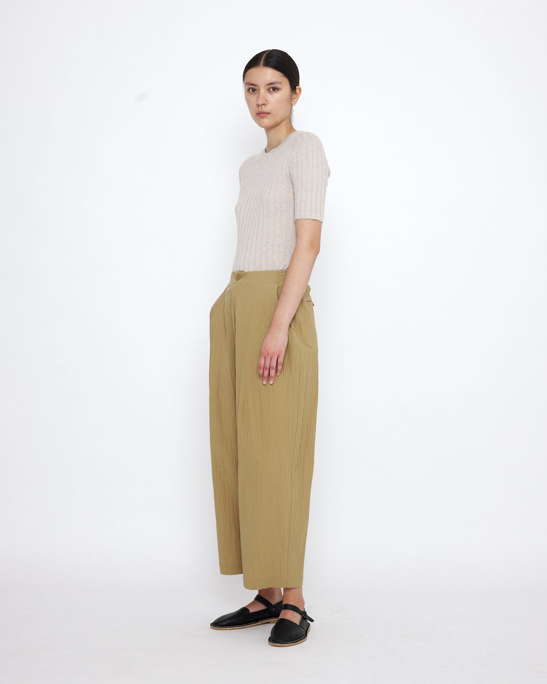 Mid-Sleeves Ribbed Fine Knit - SS25 - Sand Beige