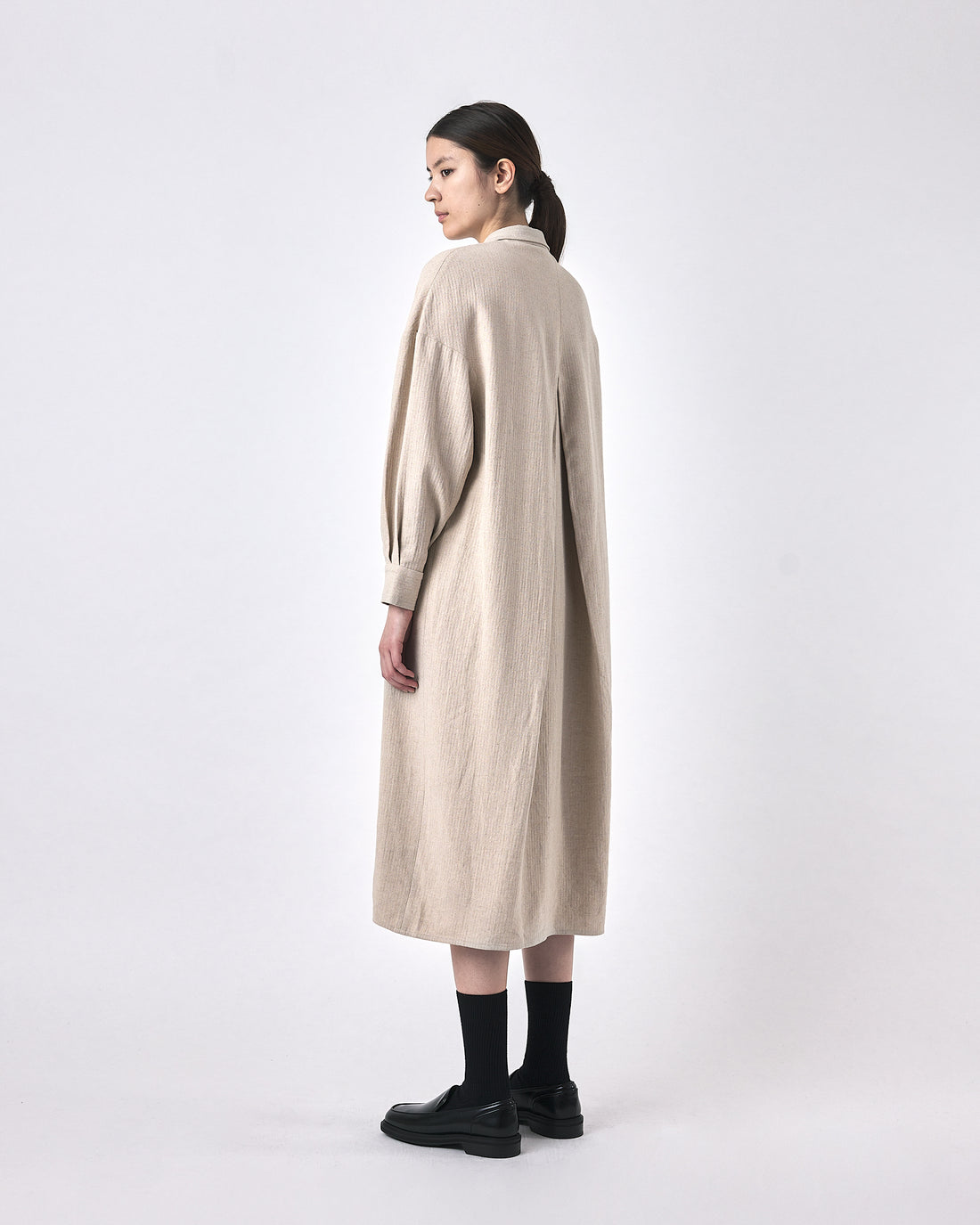 Relaxed Back Pleat Shirtdress - FW23 - Stone Beige