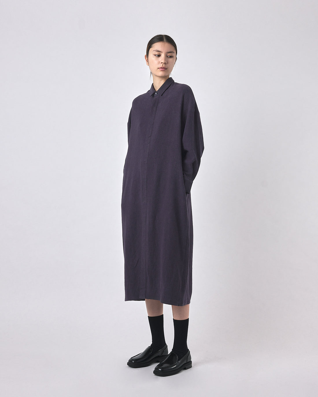 Relaxed Back Pleat Shirtdress - FW23 - Navy