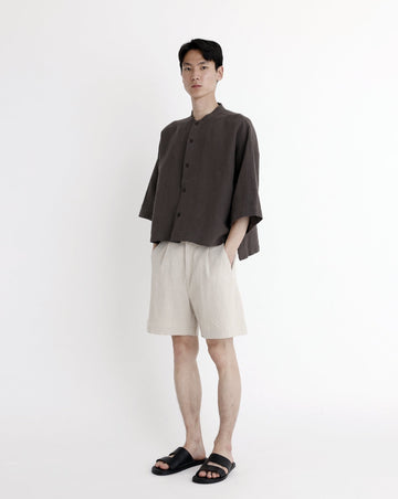 Linen Mandarin Oversized Shirt - SS23 - Dark Oak